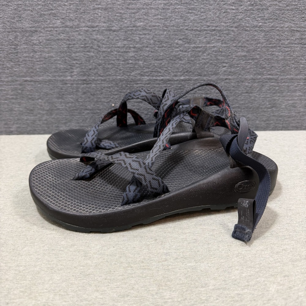 Chaco Z2 Sandals Mens 10 Black Blue Pattern Toe Loop Hiking Gorpcore Sport Shoes